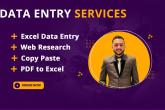 do excel data entry typing, copy paste, pdf convert to excel and web research