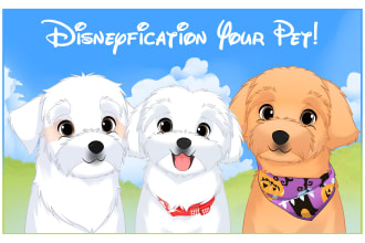 draw your pets into disney cartoon portrait