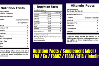 create supplement and nutrition facts for packaging label