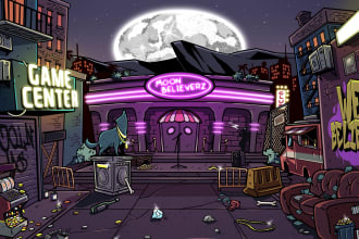 draw a background, roadmap, banner, environment in cartoon style for your nft