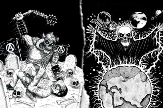 create detailed hand drawn band illustrations in stippling style