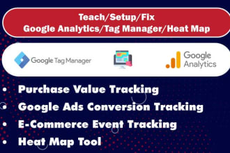 teach, setup google analytics 4 and tag manager, heatmap conversion tracking