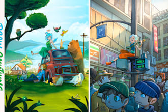 draw colored cartoons, digital illustrations and concept art