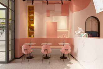 render 3d interior restaurant, coffee shop