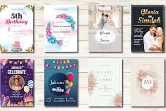 design a digital invitation, birthday, wedding, baby shower, or greeting cards