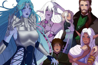 draw sfw of any dnd, personal, fanart, game character with shading for you