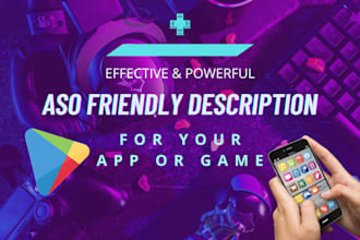 write keyword optimized description for app or game aso
