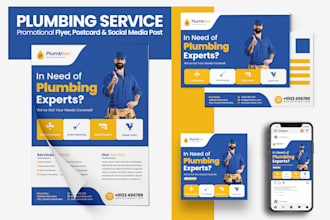 do plumber, hvac electrician, handyman flyer, postcard, door hanger design