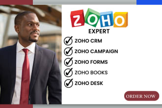 set up zoho CRM, zoho forms, zoho campaigns, zoho desk, zoho one, integration