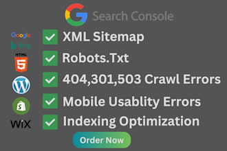 create fix XML sitemap, robots txt, gsc errors technical SEO