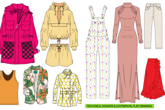 create tech pack and flat sketches for fashion design