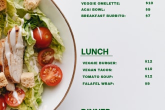 design a vegetarian menu for your vegan food