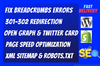 fix breadcrumbs errors,301 302 404 redirection twitter card open graph
