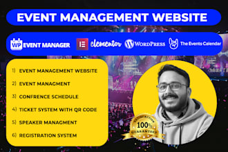 create a event management website, with ticket, registration and elementor pro