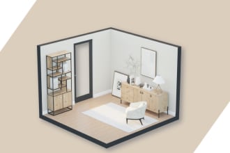 model interior spaces in isometric view
