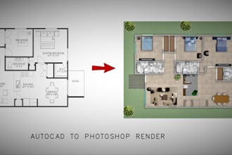 professionally render 2d floor plan in photoshop