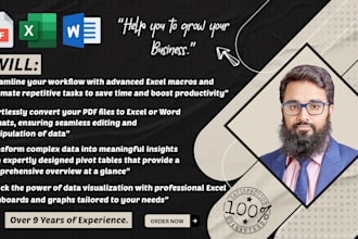create excel dashboard including graphs, pivot tables and marcos