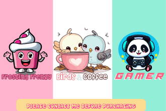 design cute kawaii cartoon mascot logo in hand drawing style
