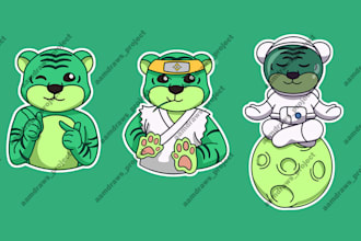 design cute animals emoticon, stickers, character, chibi