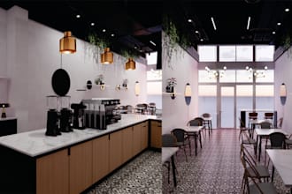 create a custom resto or coffee shop interior design tailored to your concept