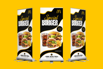 design roller banner, pull up, roll up or x stand banner
