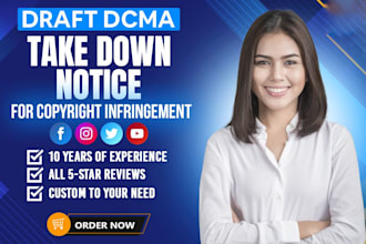 draft dmca take down notice to remove illegal, copyright content