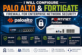configure palo alto, fortigate firewall for enterprise network security