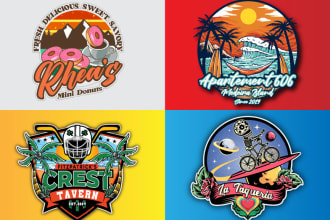 do custom vintage hand drawn logo, cartoon tshirt and retro illustration