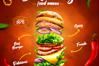 delicious and bold food flyers and burger menu posters that sell