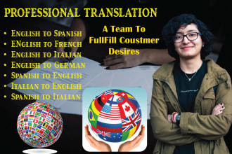 translate english to german, french, italian and spanish professionally