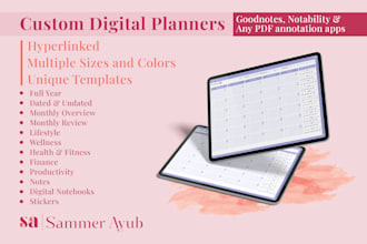 design etsy digital planner, digital product, hyperlinked planner, goodnotes