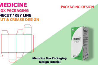 packaging box dieline, keyline die cut and cut lines template and mockup