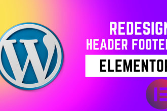 fix and redesign header, footer, main menu for wordpress elementor website