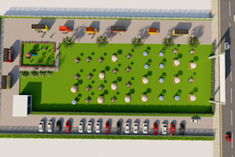 create 3d food truck, restaurant, and food court design from sketch