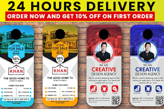design door hangers, roll up banner, dl flyer, and rack card
