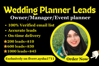 provide wedding planner event planner contact list business leads b2b leads