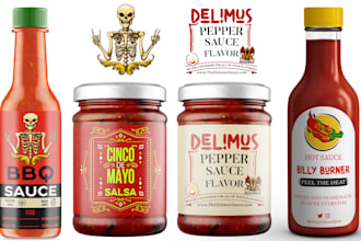 design label for sauce, spice, seasoning, salsa, rub, dips pepper and food