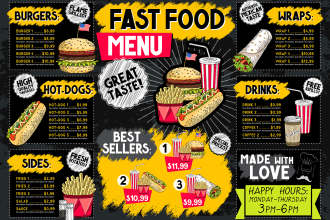 do awesome restaurant menu design, digital menu board, food menu