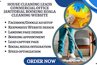 generate house cleaning leads commercial office janitorial booking koala website
