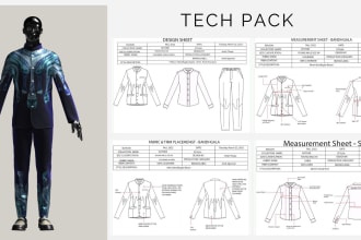 create fashion flat sketches cad illustration and tech pack