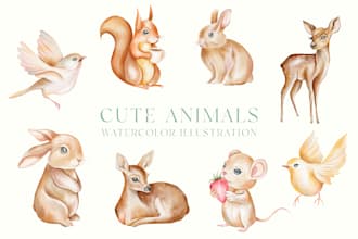 watercolor illustrations of cute animals