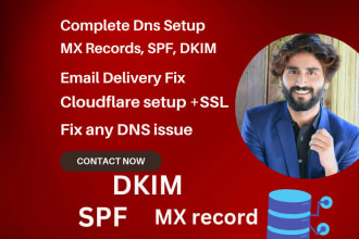 do complete dns setup, email setup, fix mx records  spf, cloudflare fix