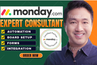 assist you with your monday dotcom project management and CRM using make dotcom