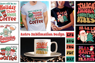 create retro sublimation, png, wavy svg cut file, and design bundle 5dollar
