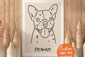 draw custom ugly pet portrait, bad portrait, line drawing