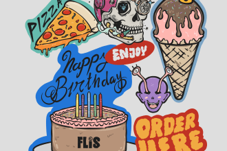 draw cake and cookies for birthday card