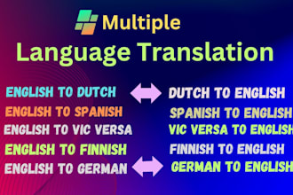 translate english to spanish, dutch, german, finnish, and russian languages