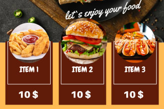 design an amazing flyer, food menu, static restaurant menu