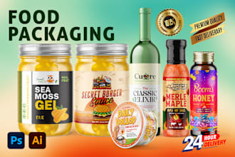 design premium food packaging, jar labels, spice labels, sauce and product label