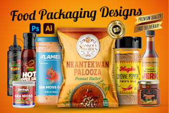 design premium food packaging, jar labels, spice labels, sauce and product label